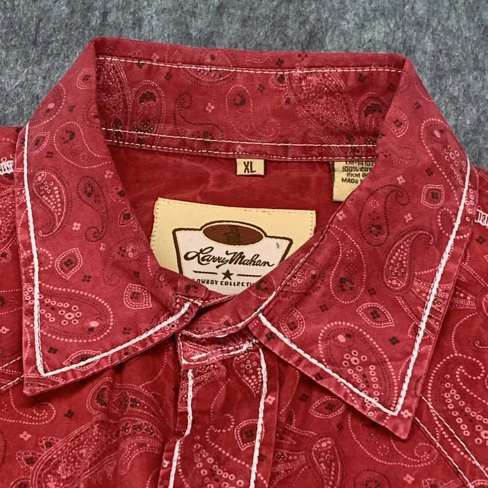 Larry Mahan Red Paisley Men's XL Cowboy Collection Pearl Snap Shirt 100% Cotton - Picture 3 of 11